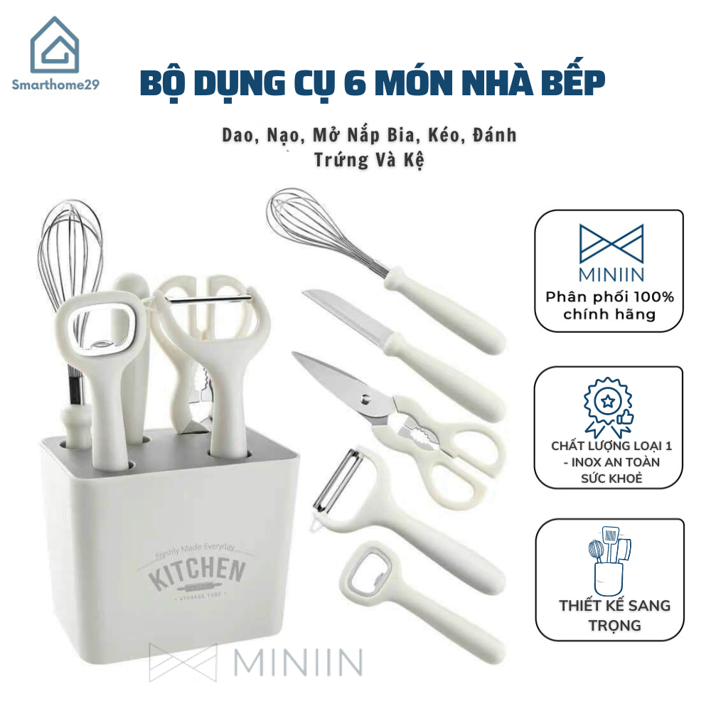 Bộ Dụng Cụ Nhà Bếp 6 Món Bộ Dao Kéo Làm Bếp Đa Năng Bằng Thép Không Gỉ Sắc Bén Kèm Khay Đựng Sang Trọng- HÀNG CHÍNH HÃNG MINIIN