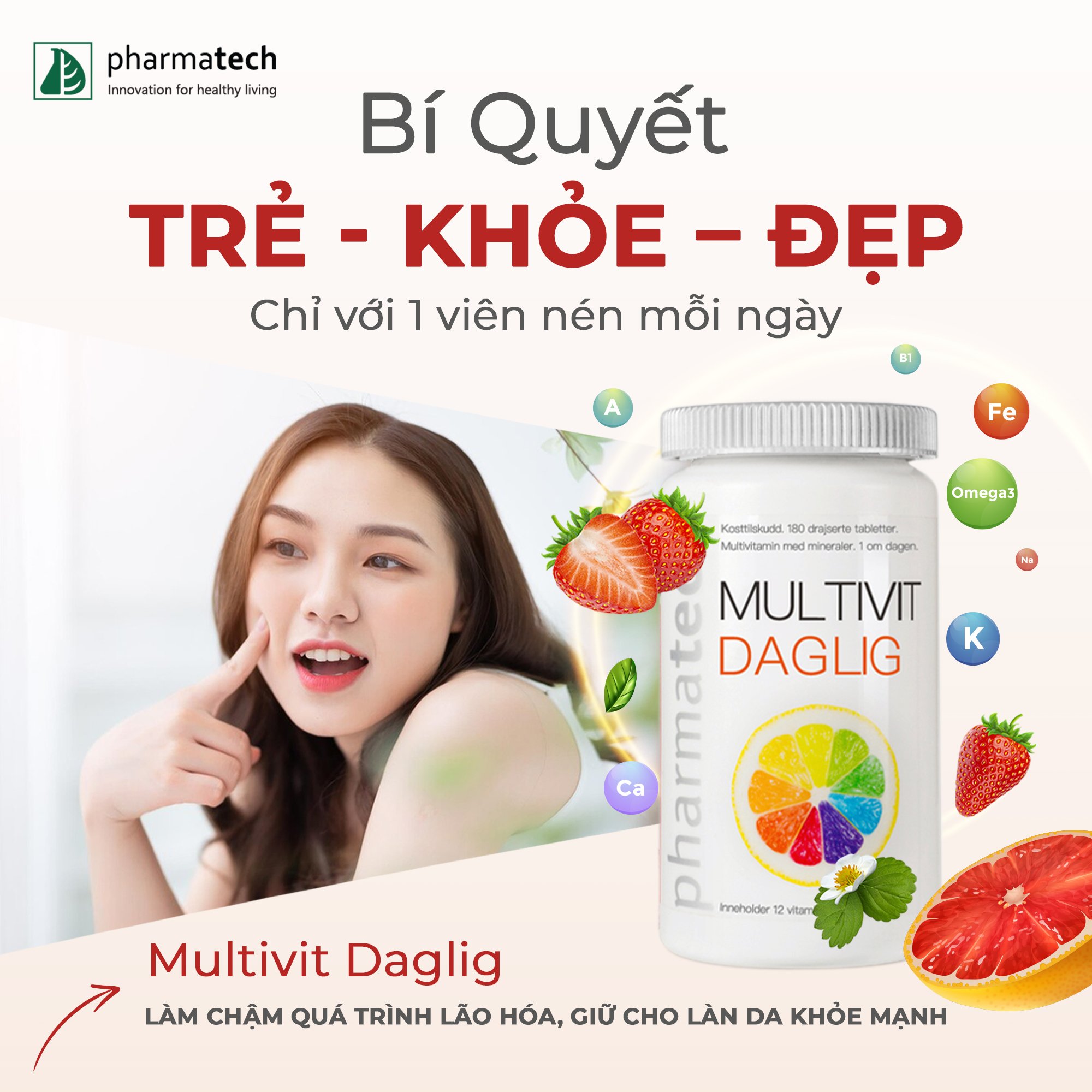 Combo 2 Hộp Viên Uống Bổ Sung Vitamin Và Khoáng Chất PHARMATECH MULTIVIT DAGLIG 180 Viên