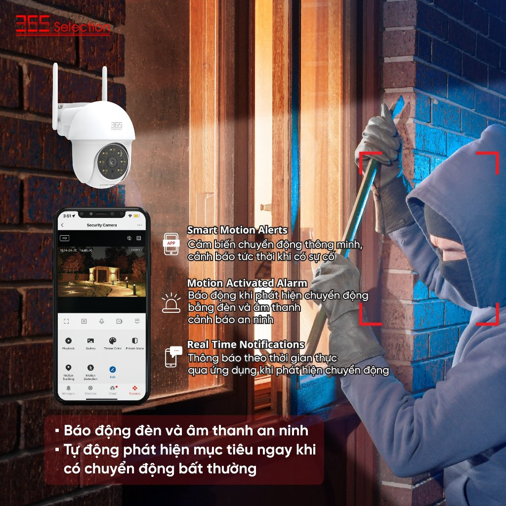 Camera ngoài trời Tuya 365 Selection OC1 - Độ phân giải 2K 3MP, Quay quét, Chống nước - Hàng chính hãng
