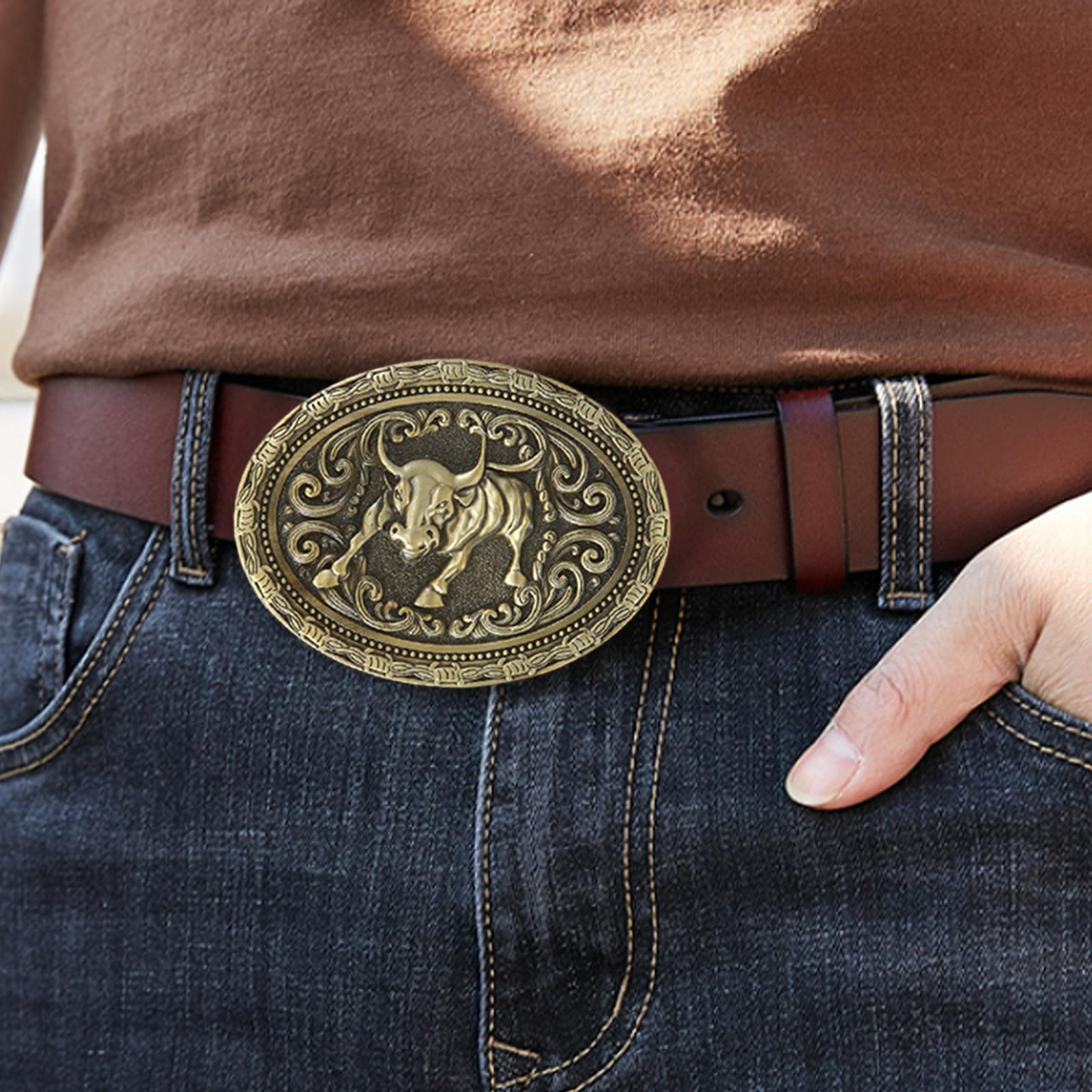 Men's Cowboy Belt Buckle Antique Engraved Animal Floral Novelty Buckles Bronze