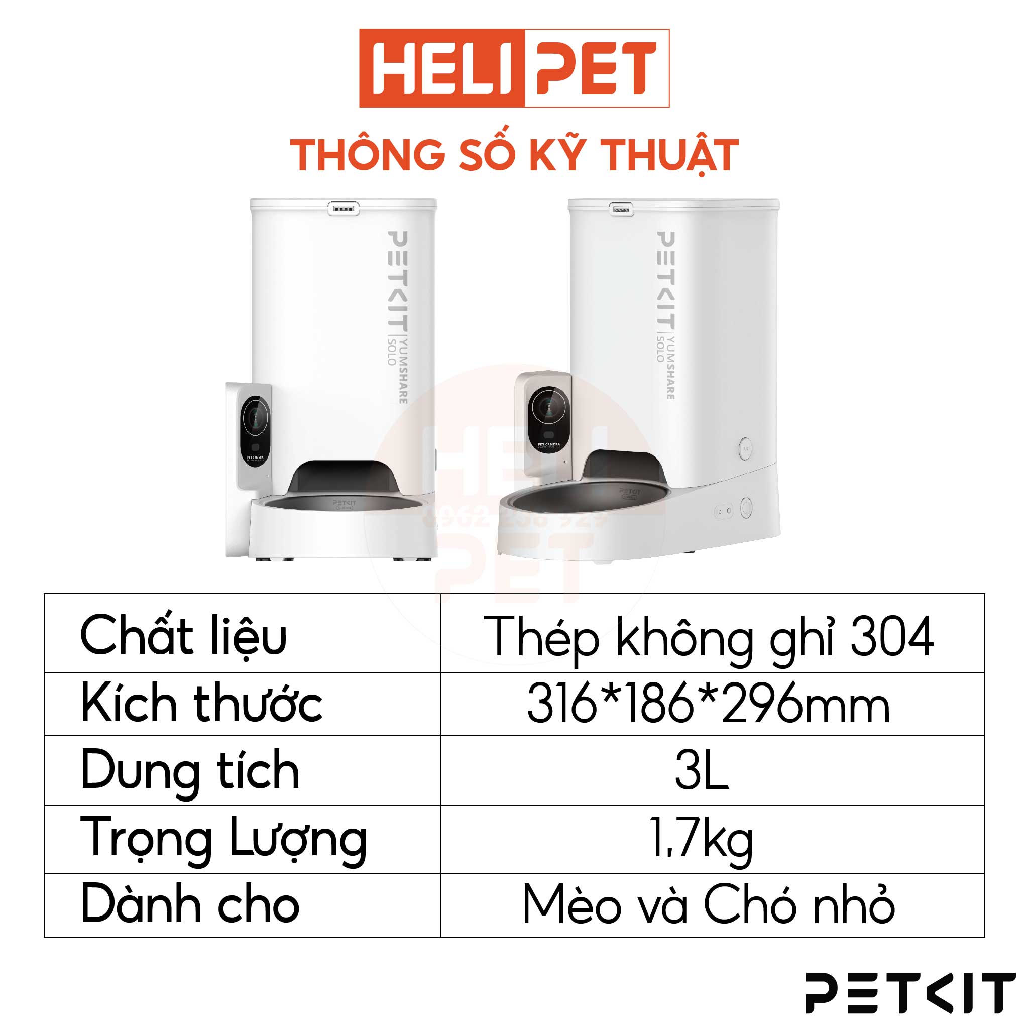 Máy Ăn, Máy Nhả Hạt Cho Mèo Có Camera PETKIT Element Solo Yumshare Dung Tích 3 Lít - HeLiPet