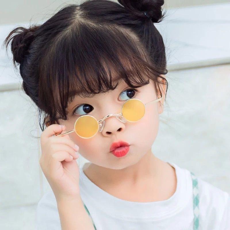 Kính Mát Gọng Kim Loại Tròn Nhỏ Chống Tia UV400 Thời Trang Hàn Quốc Cho Bé 3-10 Tuổi