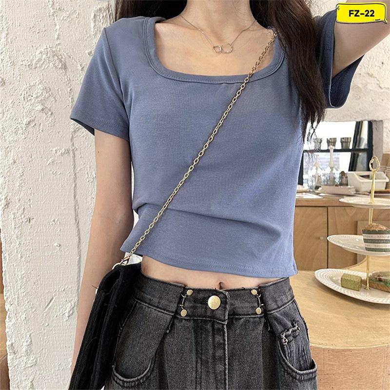 Áo Croptop Nữ Cổ Vuông Chất Liệu Cotton Nhiều Màu Freesize Từ Dưới 50kg FZ-022