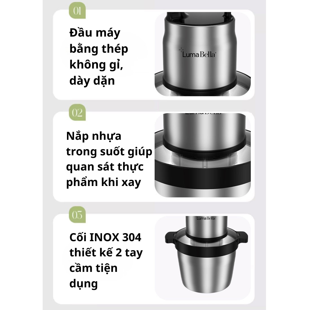 Máy xay thịt 6.5L đa năng công suất cao 1500W xay nhuyễn thịt, rau củ nhanh chóng, Lumabella LB-56003 lưỡi dao sắc bén - HÀNG CHÍNH HÃNG