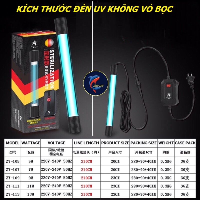 Đèn UV diệt khuẩn và diệt tảo cao cấp - Đèn uv cho hồ cá cảnh - bể thủy sinh - UV cho hồ cá koi - shopleo