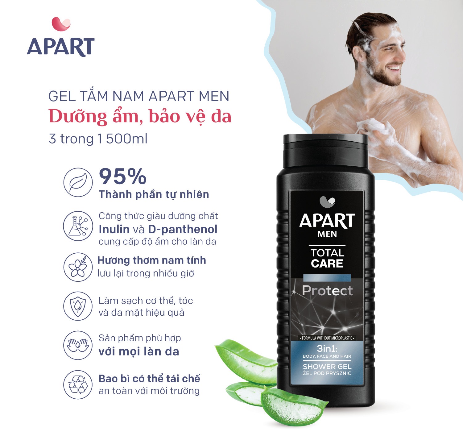 Gel tắm nam Apart Men dưỡng ẩm, bảo vệ da đặc biệt lưu hương 500ML