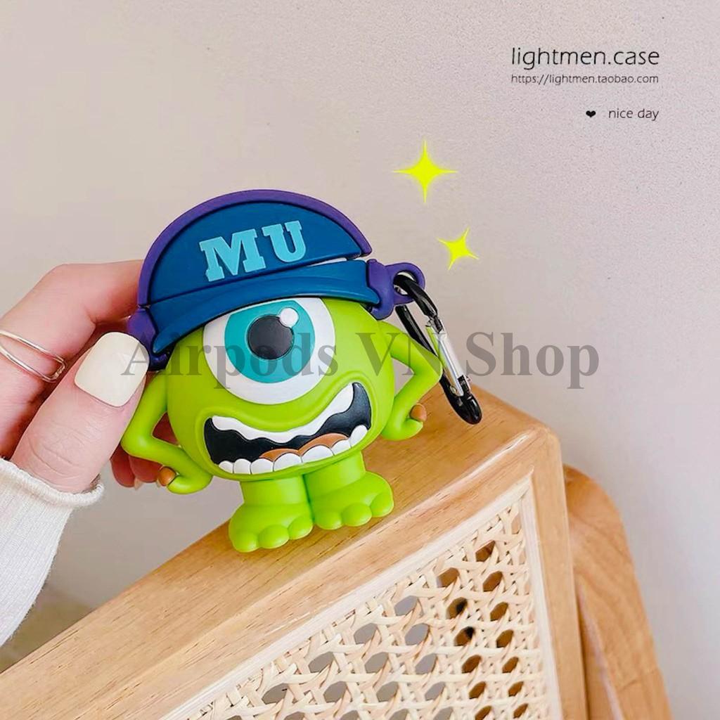 Bao Case Ốp dành cho Airpods 1/2 & Airpods Pro Monster mike xanh kute silicon cao cấp
