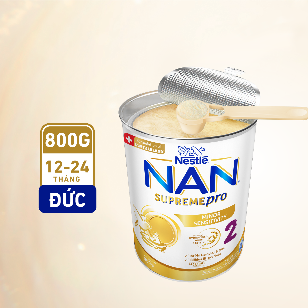 Sữa bột Nestlé NAN SUPREMEPRO 2 800g nhập khẩu Đức với 5HMO &amp; đạm Gentle Optipro ( Dành cho trẻ từ 12 - 24 tháng tuổi)