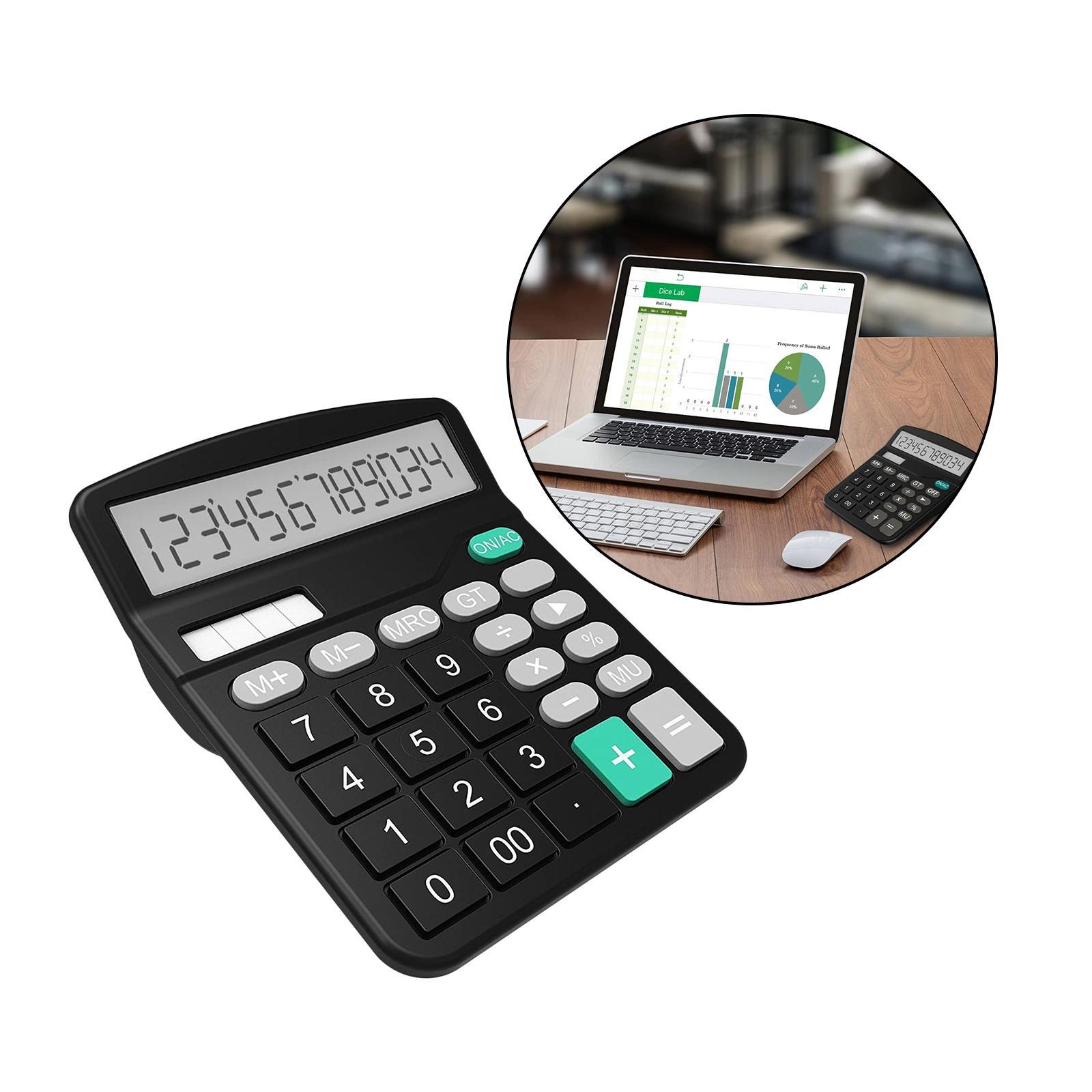 12-Digit Solar Battery Office Calculator with Large LCD Display Big Sensitive Button, Dual Power Desktop Calculators