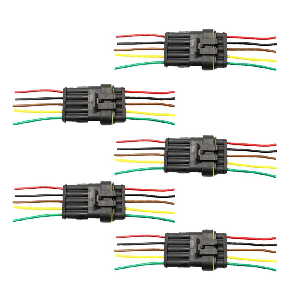 5x 5-Pin Way Car Waterproof Electrical Connector Plug with Wire Motorcycle