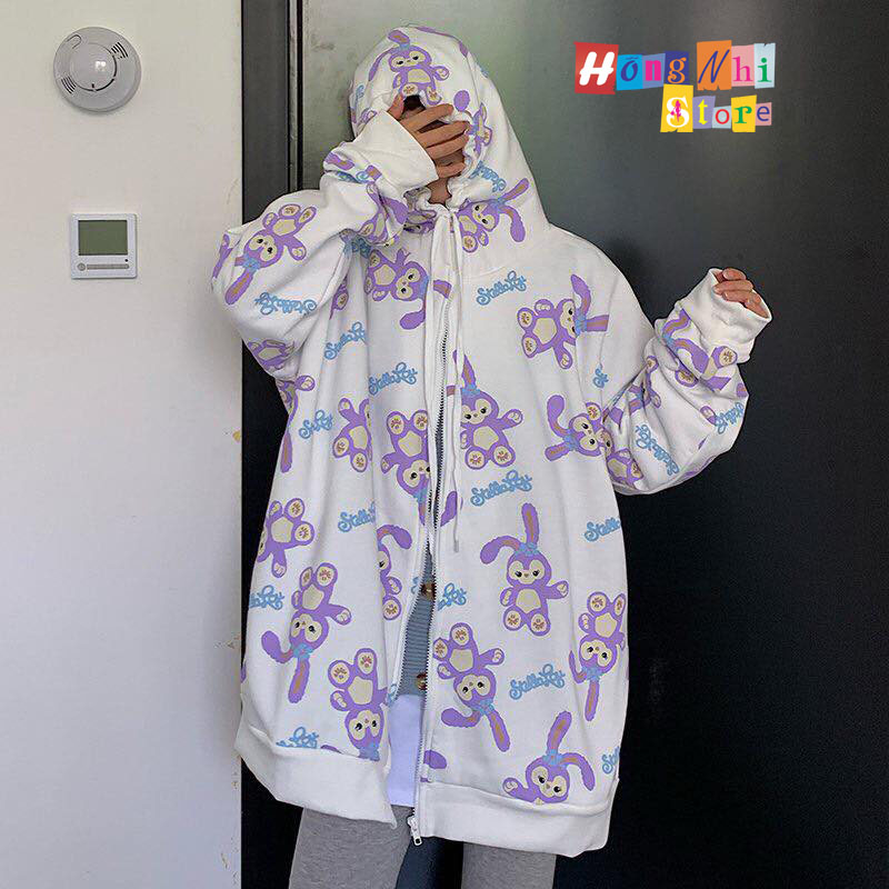 Áo Hoodie Zip 3D Thỏ Tím Dáng Rộng - Khoác Hoodie Dây Kéo In Hình Unisex - MM