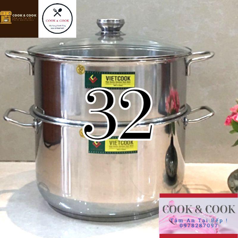 Bộ xửng hấp inox size 32 đáy từ, Chõ hấp, đồ xôi inox 6 đến 8 kg gạo