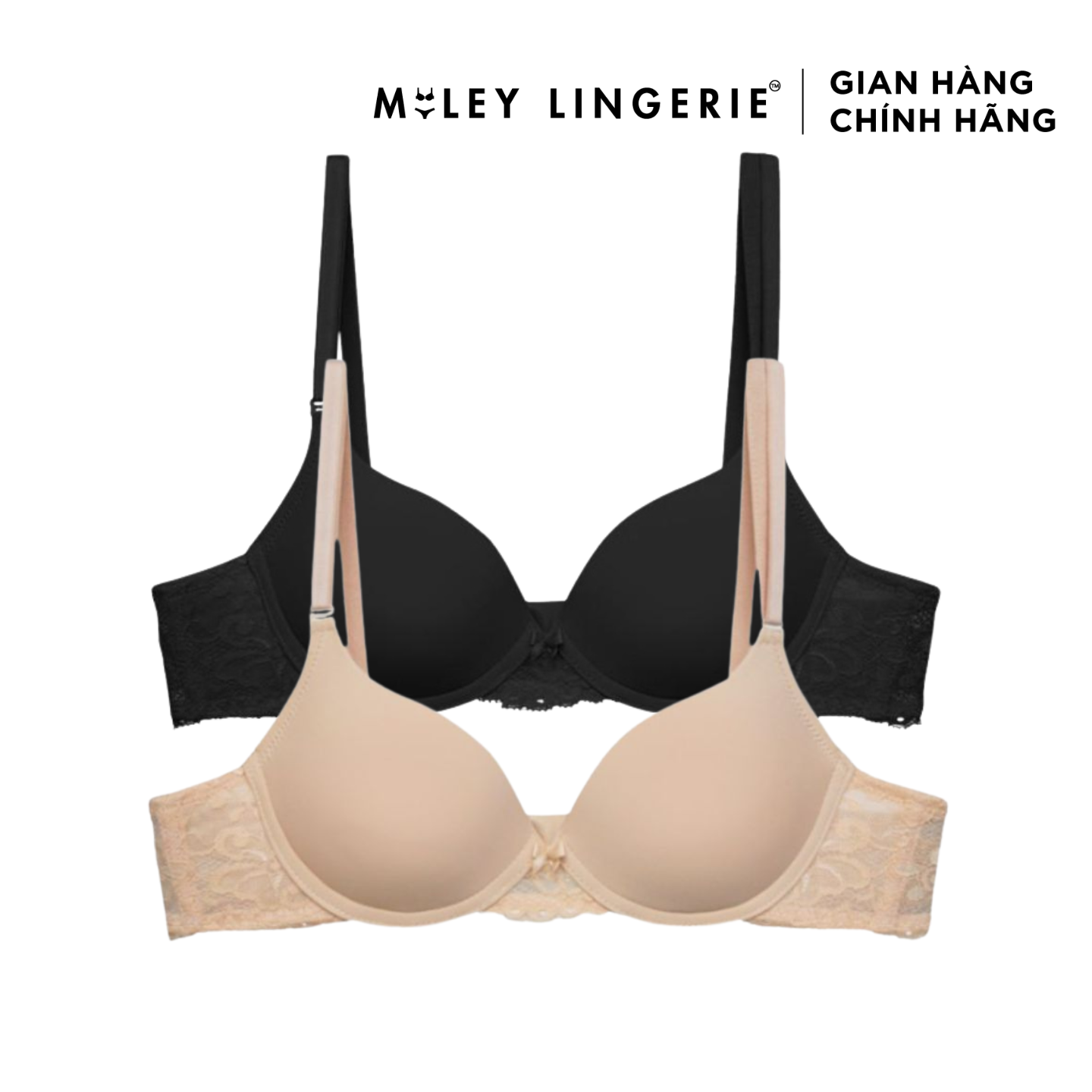Combo 2 Áo Ngực Cúp Tròn Lưng Ren Miley Lingerie Màu Đen và Da - BRM002