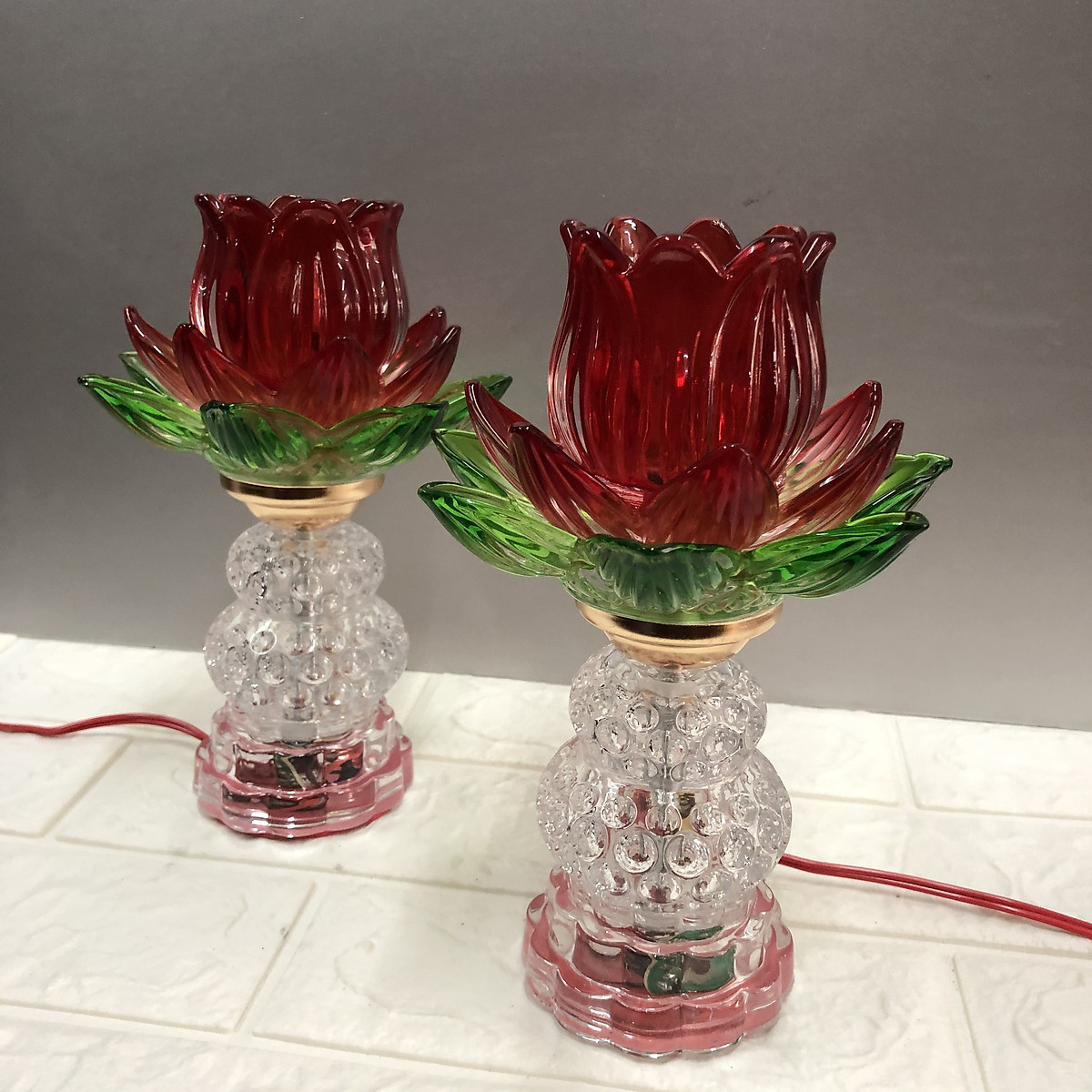 Đèn Thờ thủy tinh 3 lớp,thân có led đổi mầu cao 22cm