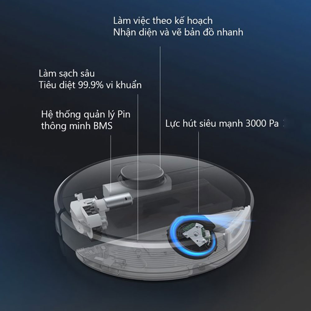 Robot Hút Bụi Lau Nhà thông minh Xiaomi Dreame D9 lực hút 3000Pa, pin 5200mah - Hàng Nhập Khẩu
