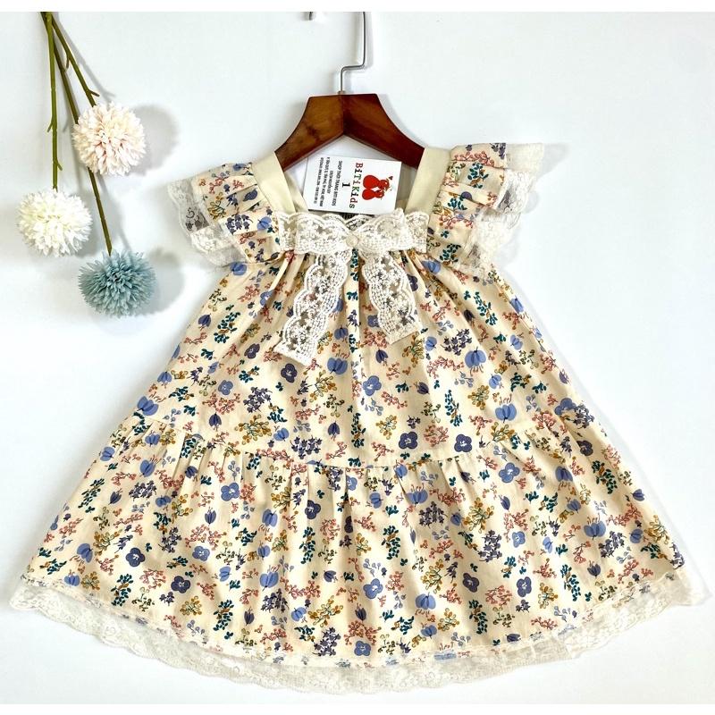 Đầm bé gái,váy trẻ em ,BITIKIDS, họa tiết hoa nhí phối nơ xòe phồng kate cotton size 0 đến 6 tuổi