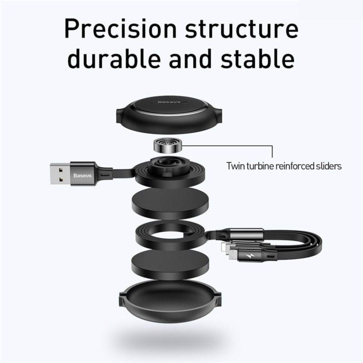 Cáp sạc dây rút 3 đầu Baseus Golden Loop 3 in 1 Elastic Cable CAMLT- hàng chính hãng