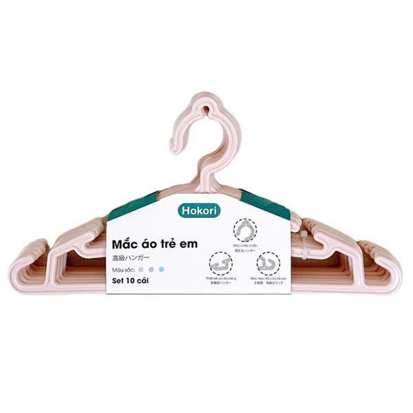 Set 10 Móc quần áo trẻ em Hokori nhựa cao cấp Việt Nhật