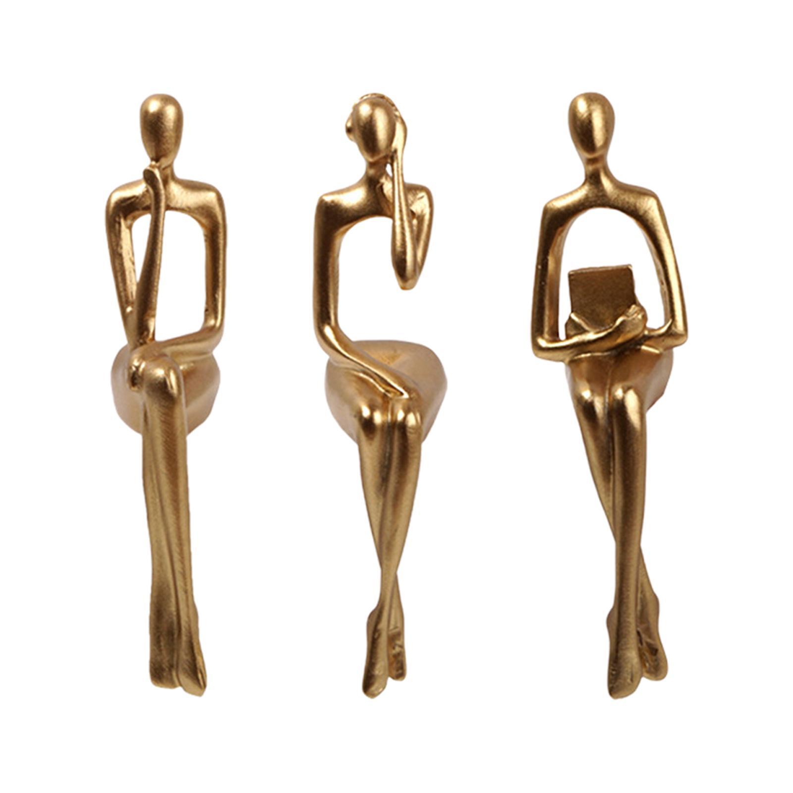 3PCS Sitting Thinker Statue Abstract Figurines for Shelf Tabletop