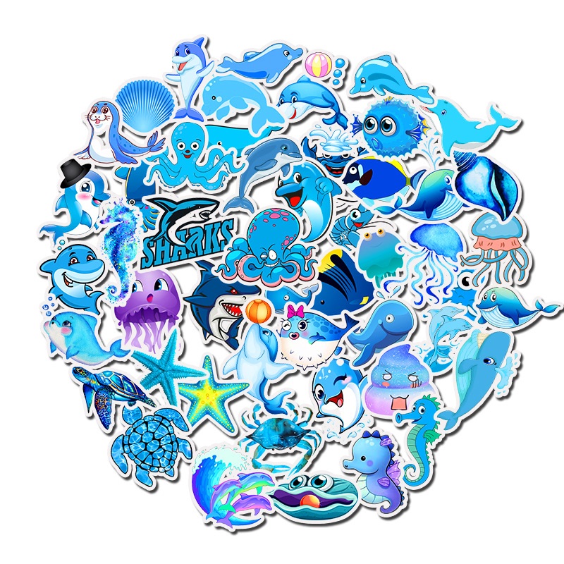 Bộ 49 miếng Sticker hình dán Blue Ocean