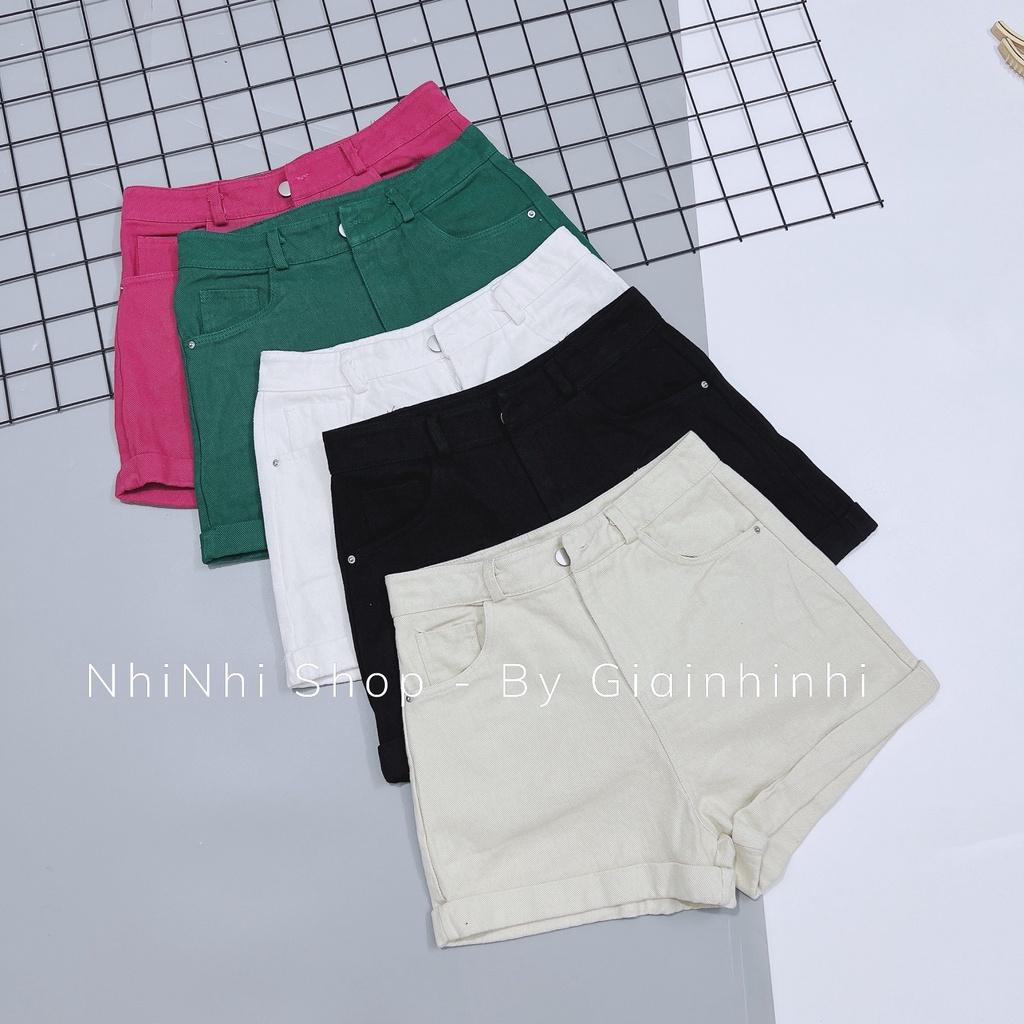 Quần short bò trơn gập gấu, Quần đùi jean trơn đơn giản cạp cao QS751 - NhiNhi Shop