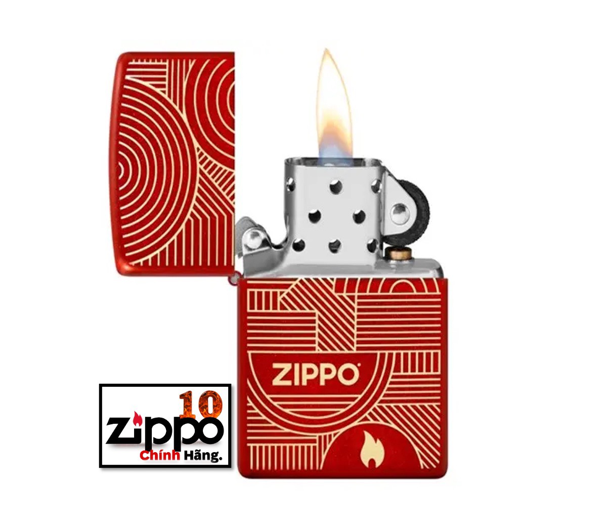 Bật lửa Zippo 48705 Logo Flame Art Deco Circles Lines - Chính hãng 100%