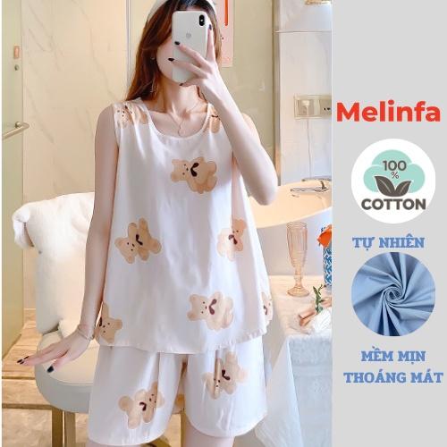 Bộ đồ ngủ ba lỗ mặc nhà nữ áo vải Cotton lụa tự nhiên mềm mại thoáng mát mặc mùa hè mã VABD0318