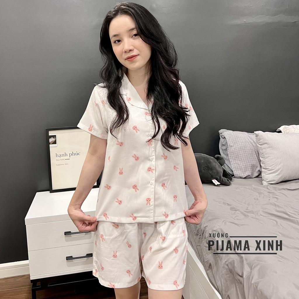 Đồ Bộ Pijama - Chất Đũi Hàn Thỏ Trắng Siêu Xinh, Quần Ngắn Áo Cộc