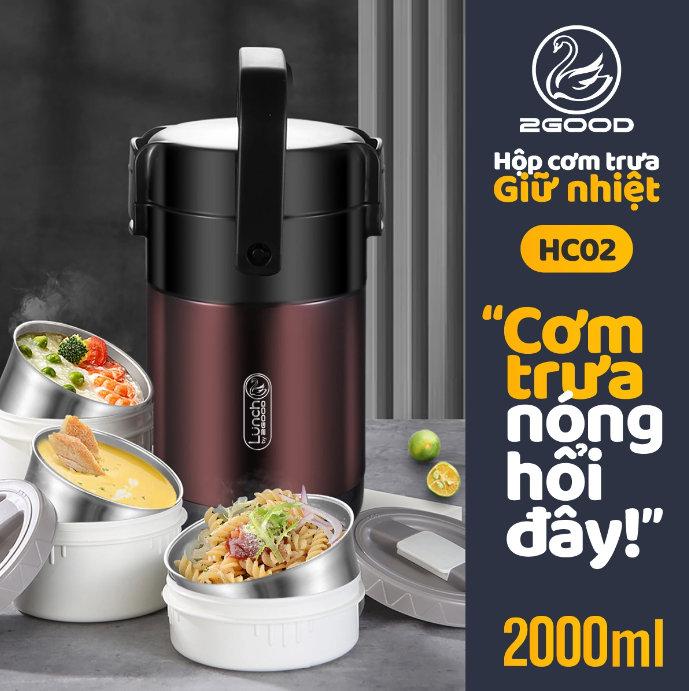 Hộp Cơm Giữ Nhiệt 2GOOD HC-02 Dung Tích 2L Giữ Nhiệt 6-8 Tiếng - Hàng Chính Hãng