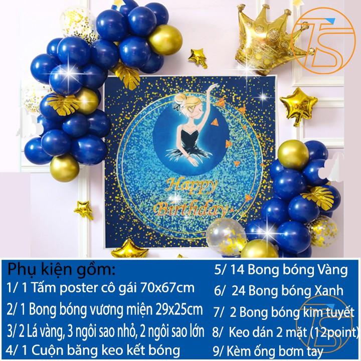 Set Trang Trí Sinh Nhật, Thôi Nôi Poster Cô Gái Múa Ba Lê Cho Bé Gái Kèm Ống Bơm Tay - Happy Birthday