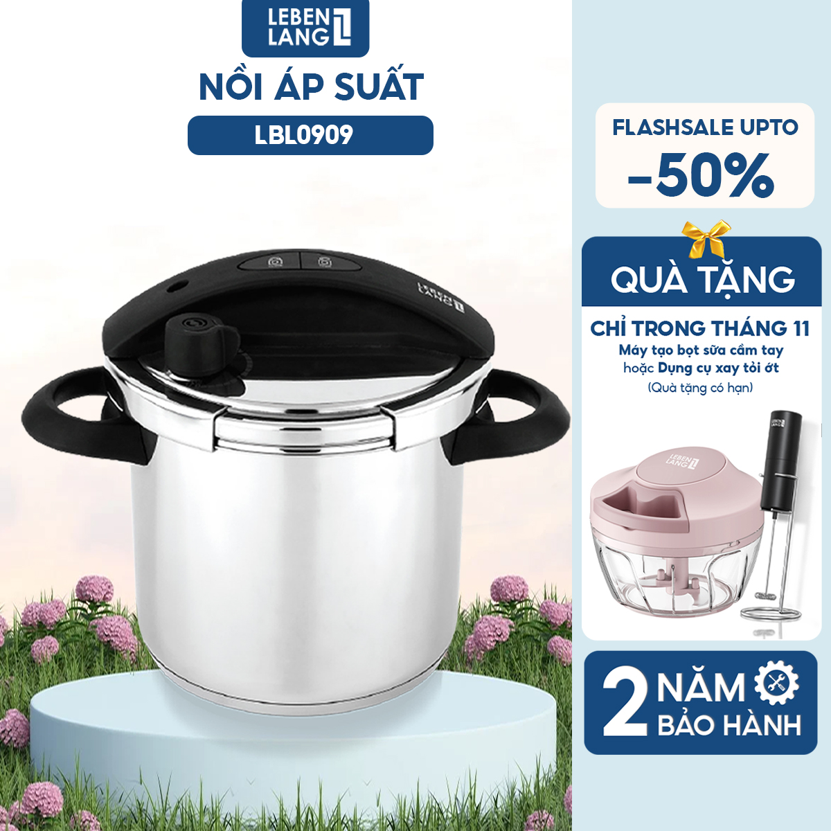 Nồi áp suất LEBENLANG LBL0909, nấu được mọi loại bếp, dung tích 5,5 lít, chất liệu inox cao cấp – hàng chính hãng