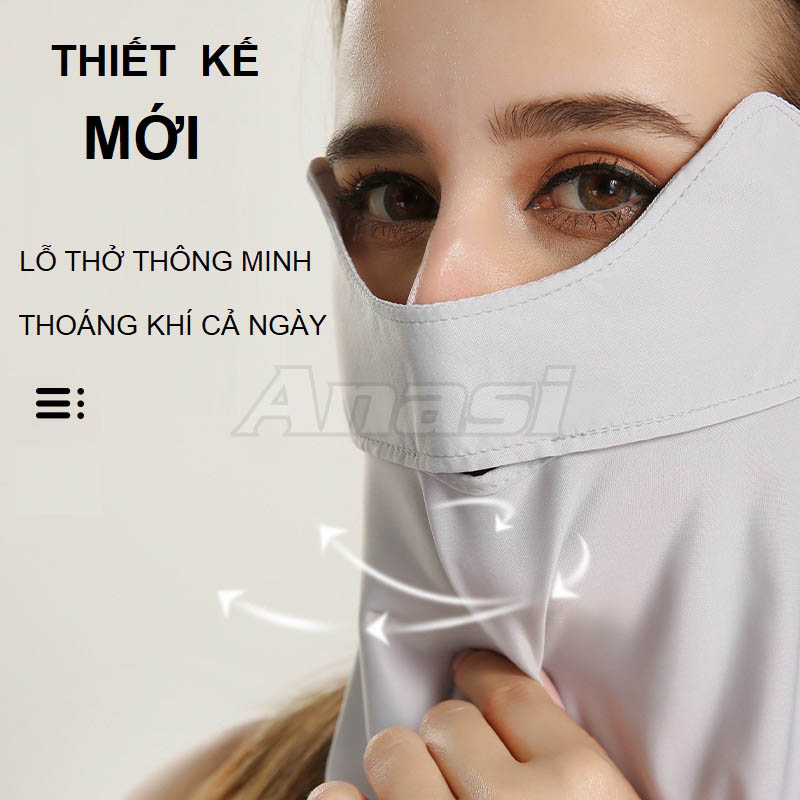 Khẩu trang vải chống nắng thun lụa che cổ gáy Anasi TL004 có lỗ thở thông thoáng - Mẫu mới che gò má 2 lớp