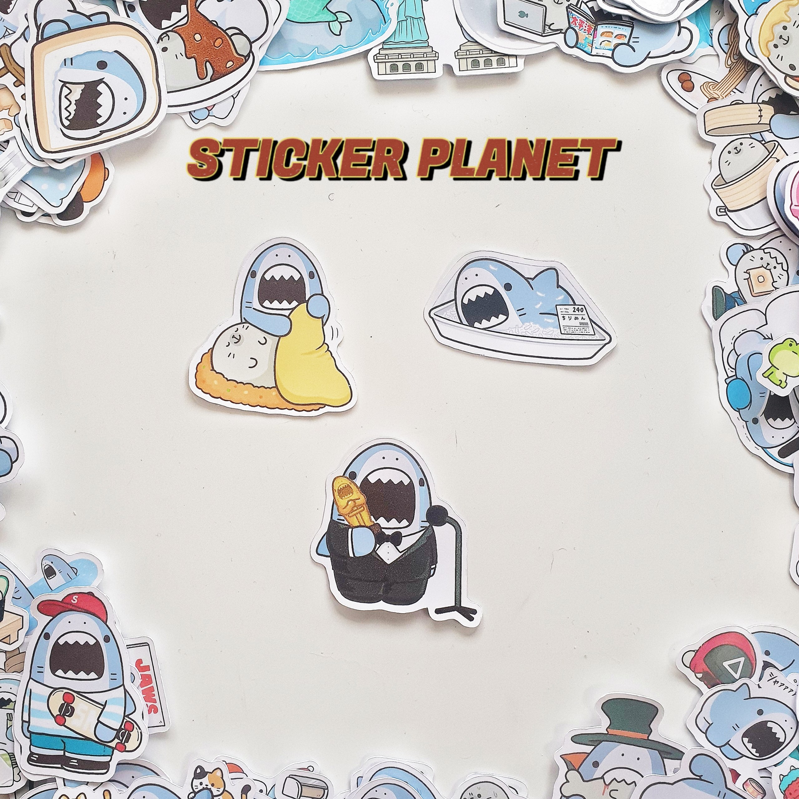 Sticker cá mập cute Nhật Bản dán mũ bảo hiểm, laptop, ván trượt, bình nước- Nhãn Dán Decal Cắt Sẵn Từng Hình Dễ Dàng Sử Dụng