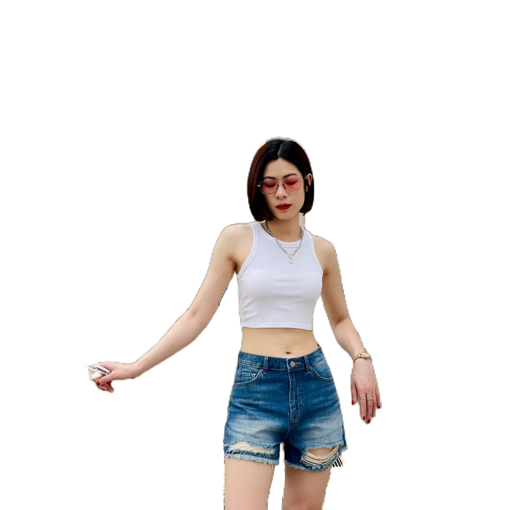 Quần short jean nữ lưng cao S01 túi đắp vuông_Quần bò jean chất Denim co giãn thương hiệu Samma Jeans