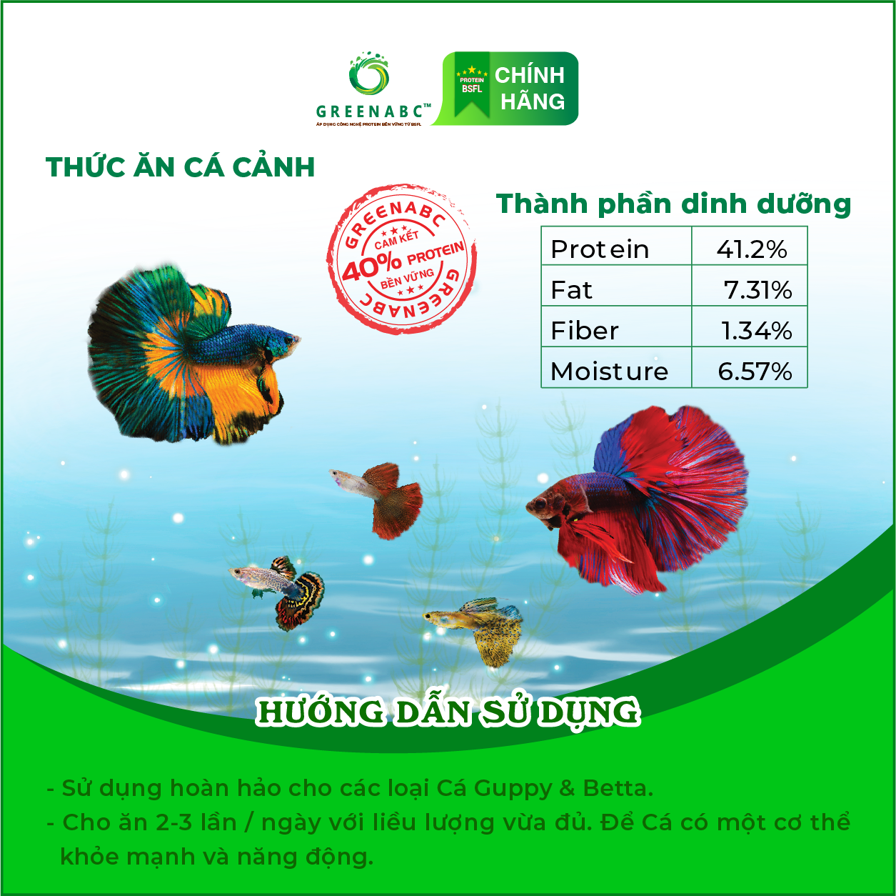 Thức ăn Cá 7 Màu GREENABC - Guppy & Betta – Hàm lượng protein 40% giúp tăng trưởng nhanh, lên màu đẹp, đề kháng tốt – Hộp 50g