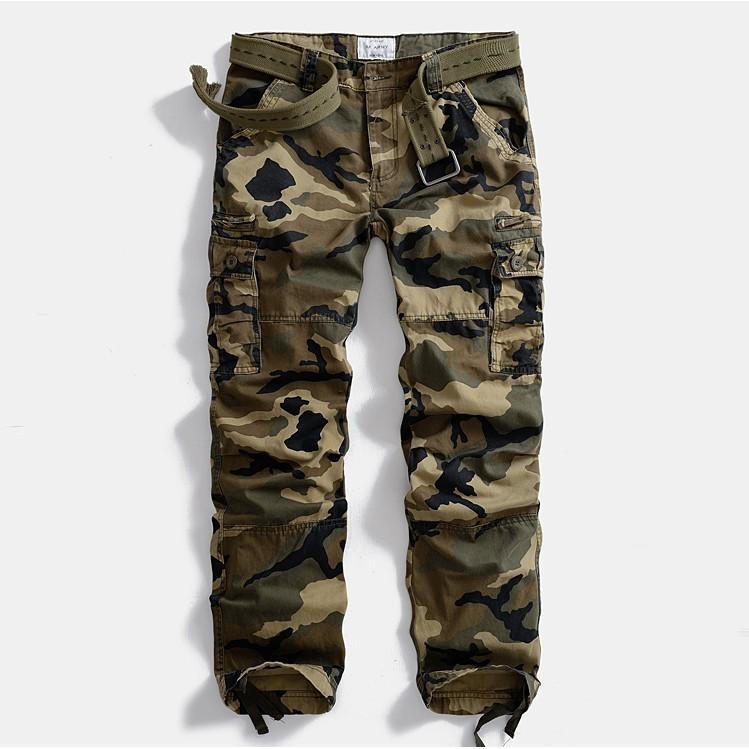 Quần dài kaki túi hộp phong cách Retro_dã ngoại - camo đen