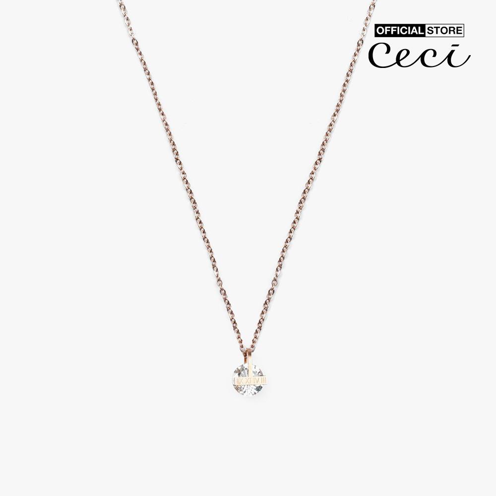 CECI - Dây chuyền nữ sợi mảnh phối mặt đính đá tròn sang trọng CC4-01000108-24