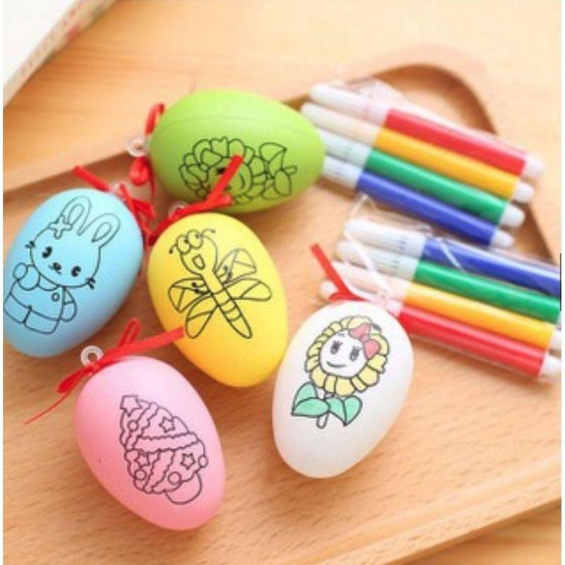 Đồ chơi tập tô trứng tô màu cho bé bằng nhựa cao cấp, tặng bộ bút màu sáng tạo học vẽ