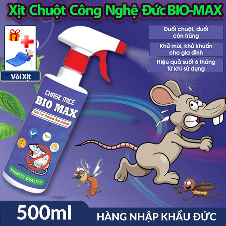 Chai Xịt Đuổi Chuột Chai Xịt Đuổi Chuột Bio MAX 500 ML Công Nghệ Đức - Không Mùi Nguồn Gốc Thảo Mộc, An toàn Xua Đuổi Chuột, Gián, Côn Trùng Không Mùi Nguồn Gốc Thảo Mộc, An toàn Xua Đuổi Chuột, Gián, Côn Trùng