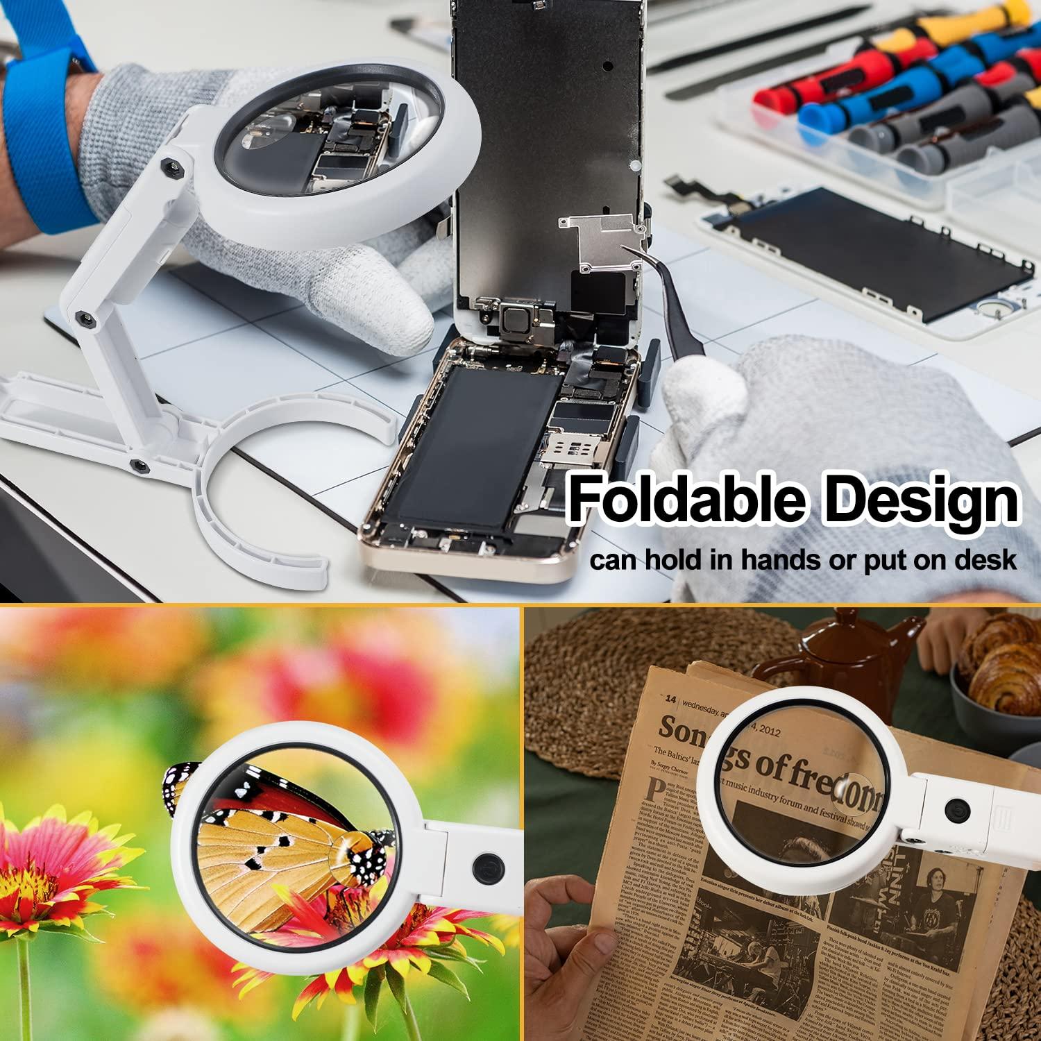 Hộp tay, bộ đồ ăn 5x 11x với hỗ trợ có thể gập lại, cho văn phòng, trang sức, báo, đọc, đồng hồ sửa chữa thủ công