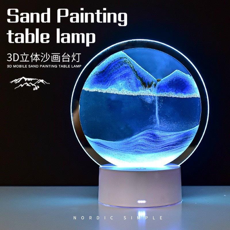 Đèn ngủ led trang trí dạng Tranh cát 3D chuyển động hình tròn 16cm cắm điện USB hoặc Dùng Pin 3AAA độc lặp