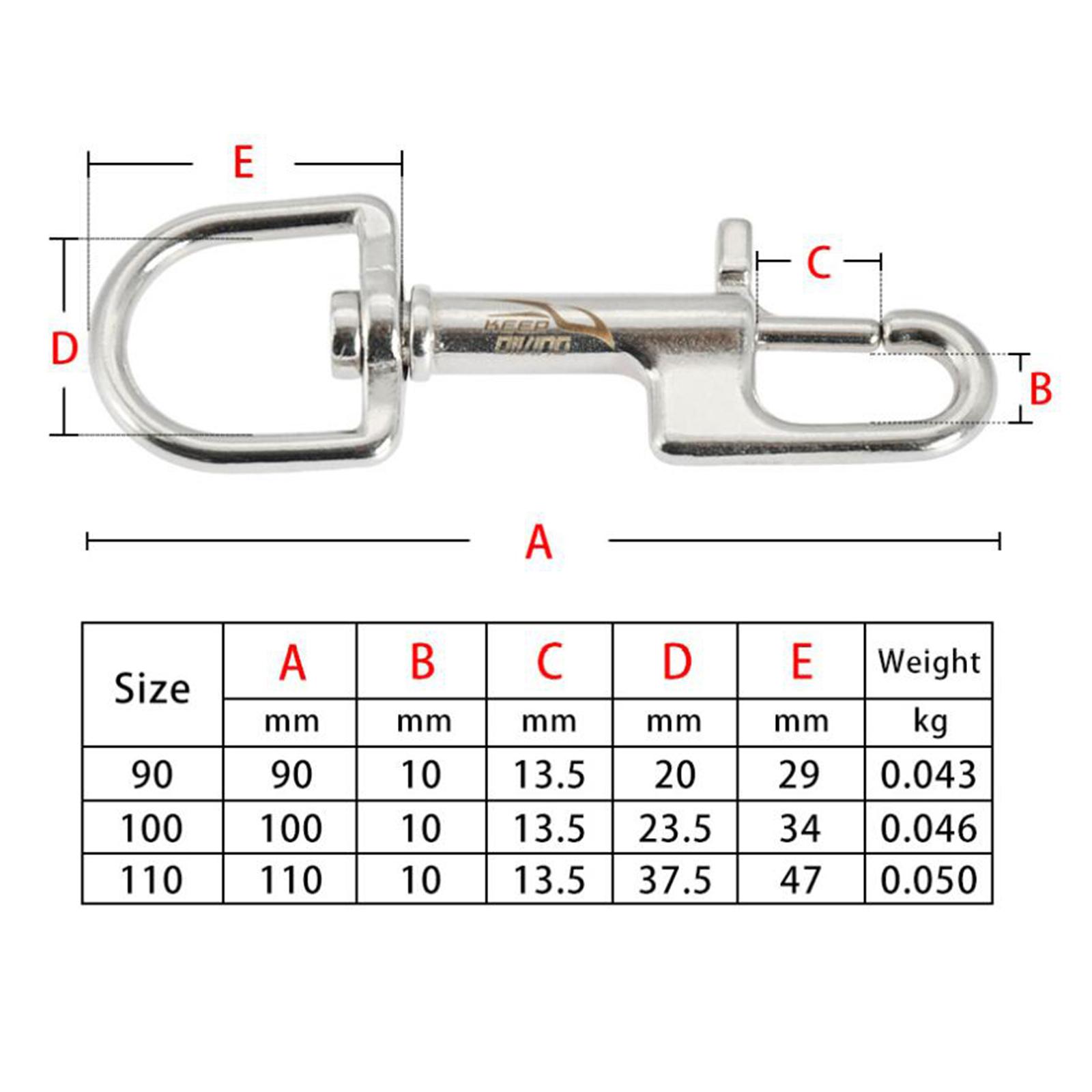 3xStainless Steel Swivel Bolt Snap Hook Clip Scuba Diving 110mm Single Ended