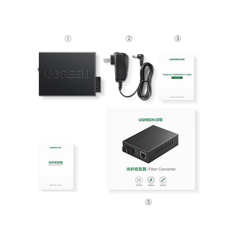 Ugreen UG80120CM330TK 100M / Gigabit Bộ chuyển đổi Cáp Mạng Sợi Quang chuẩn SC sang Cáp Mạng Lan RJ45 - HÀNG CHÍNH HÃNG