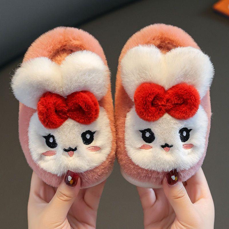 Dép Bông Đi Trong Nhà Hình Thỏ Hoạt Hình Chống Trượt Giữ Ấm Mùa Thu Đông Cho Bé Gái