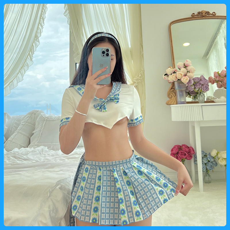 Đầm ngủ cosplay áo tay ngắn phối chân váy kèm cài tóc sexy T99 - Váy ngủ sexy - Đồ ngủ sexy