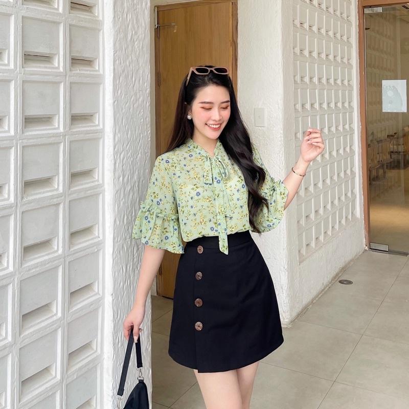 ÁO SƠ MI HOA NHÍ CỘT NƠ CỔ
