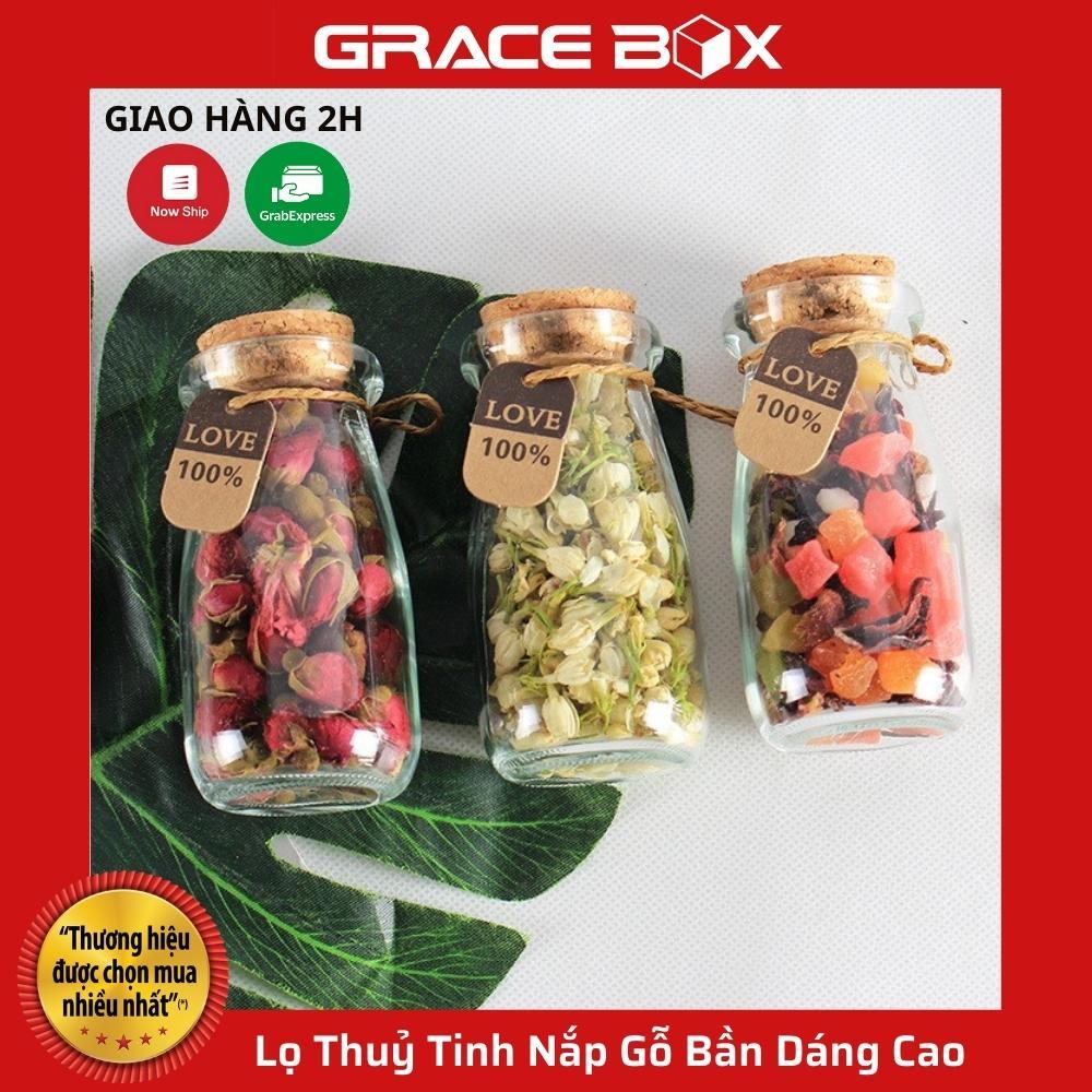 Lọ Thuỷ Tinh Nắp Gỗ Bần Xinh Xắn Dáng Cao - Size 100ml