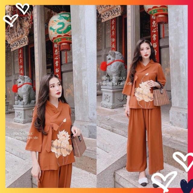 SET ĐỒ LAM ĐI CHÙA IN HOA SEN NỔI BẬT d06