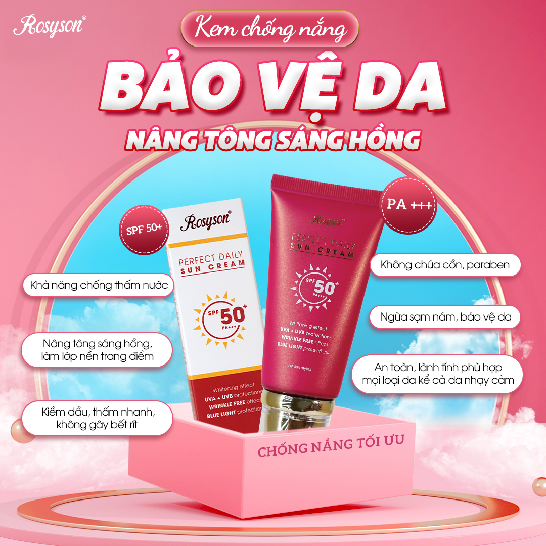 Kem Chống Nắng Rosyson SPF50+ PA+++, Kiềm Dầu, Nâng Tone, Không Bết Rít