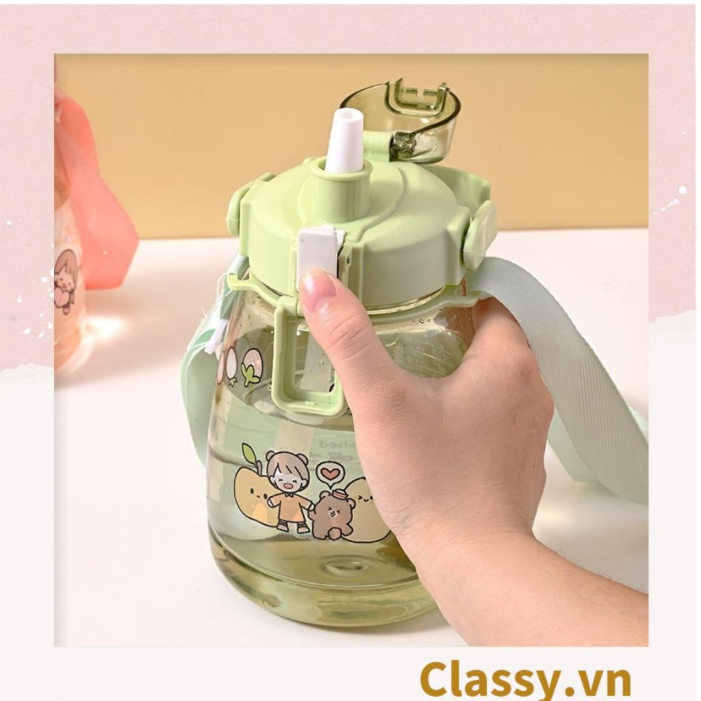 Bình đựng nước 1L  Classy có ống hút tiện lợi, họa tiết hoạt hình dễ thương PK1096